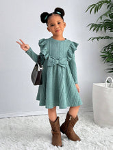 Young Girl Urban Chic Solid Color Ruffle Edge Long Sleeve Dress